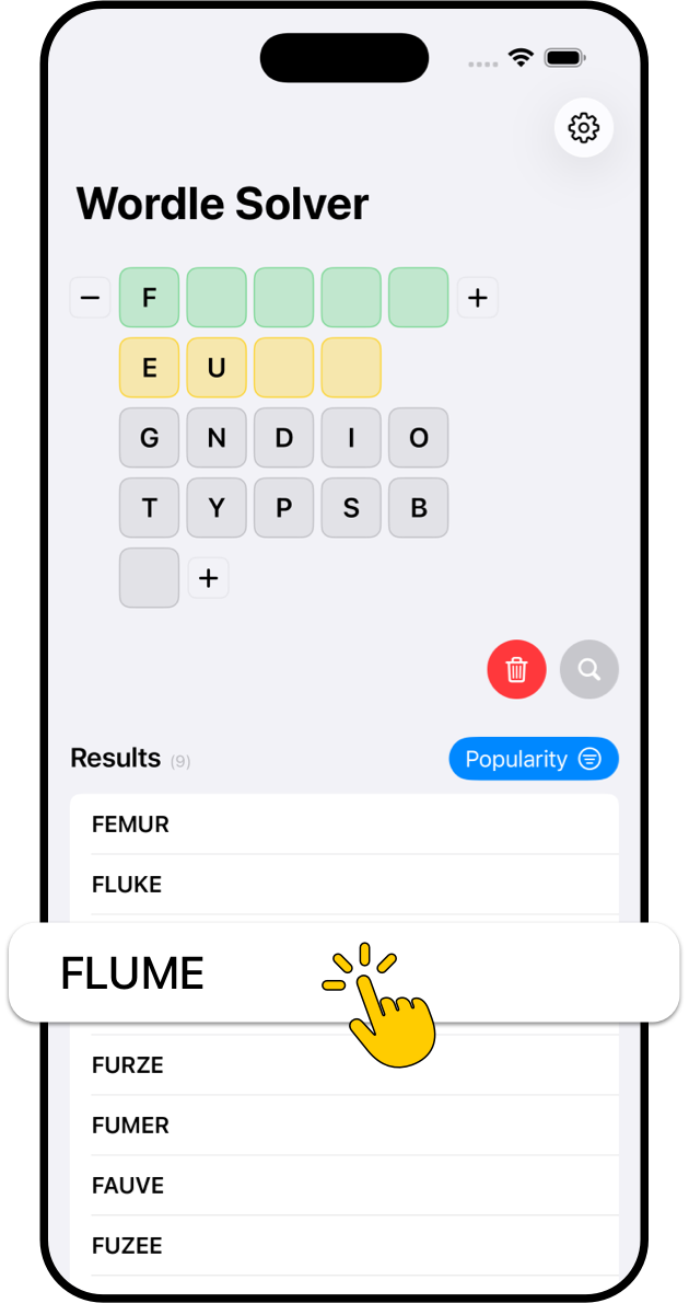 WordFinder Wordle Solver screen